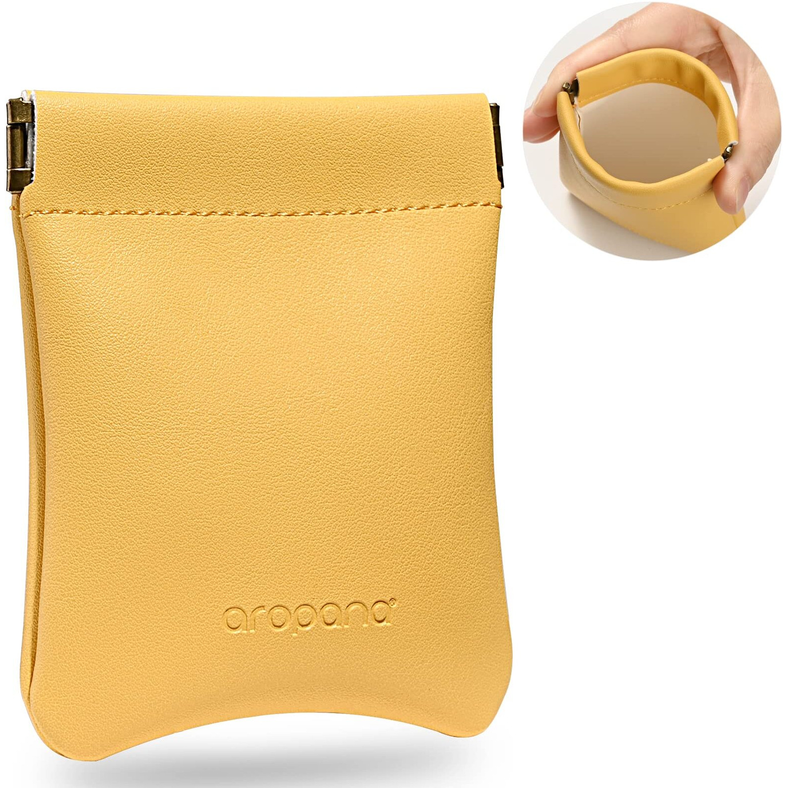 Aropana Self Closing Leather Travel Organiser Earphone AirPods Case Cosmetic Makeup Pouch Jewellery Bag Contact Lens Pouch Card Holder Mini Wallet for Girls & Women (8.5CM  11CM) Bright Yellow