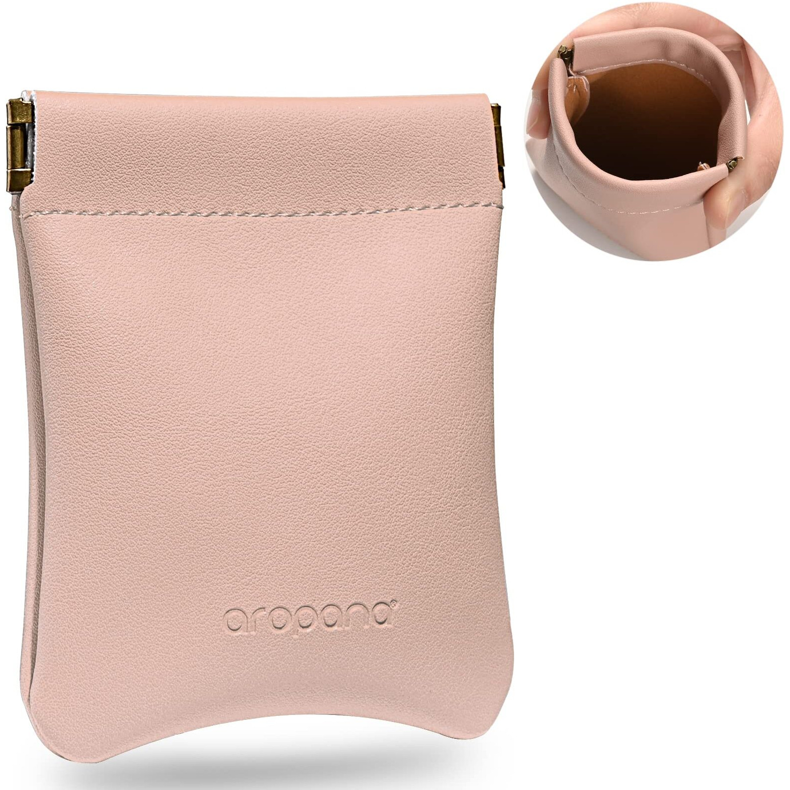 Aropana Self Closing Leather Travel Organiser Earphone AirPods Case Cosmetic Makeup Pouch Jewellery Bag Contact Lens Pouch Card Holder Mini Wallet for Girls & Women (8.5CM x 11CM) Light Pink