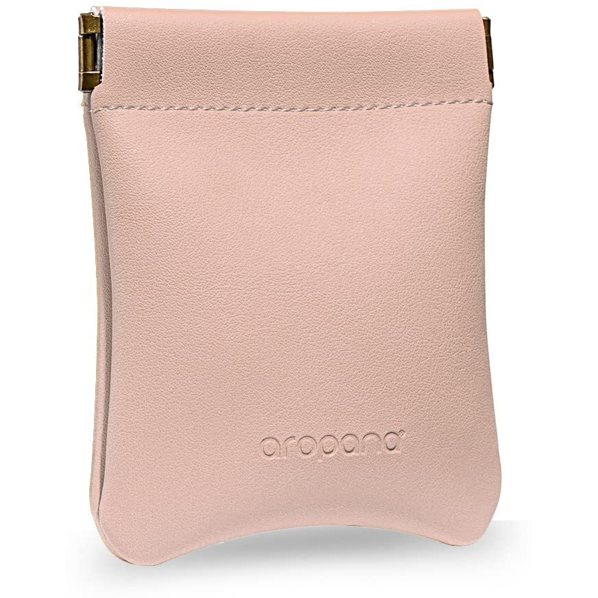 Aropana Self Closing Leather Travel Organiser Earphone AirPods Case Cosmetic Makeup Pouch Jewellery Bag Contact Lens Pouch Card Holder Mini Wallet for Girls & Women (8.5CM x 11CM) Light Pink