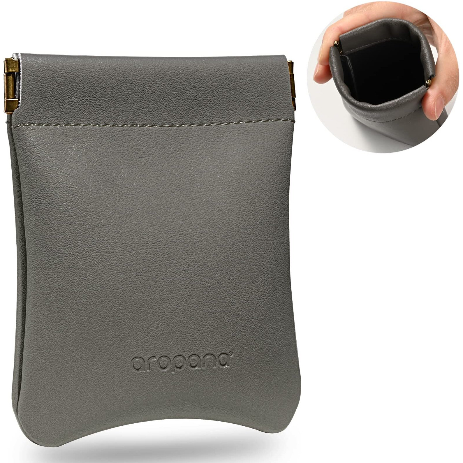 Aropana Self Closing Leather Pouch Portable Earphone AirPods Pouch Mini Storage Jewellery Bag Coin Card Holder for Men & Women (8.5CM  11CM) Fossil Grey