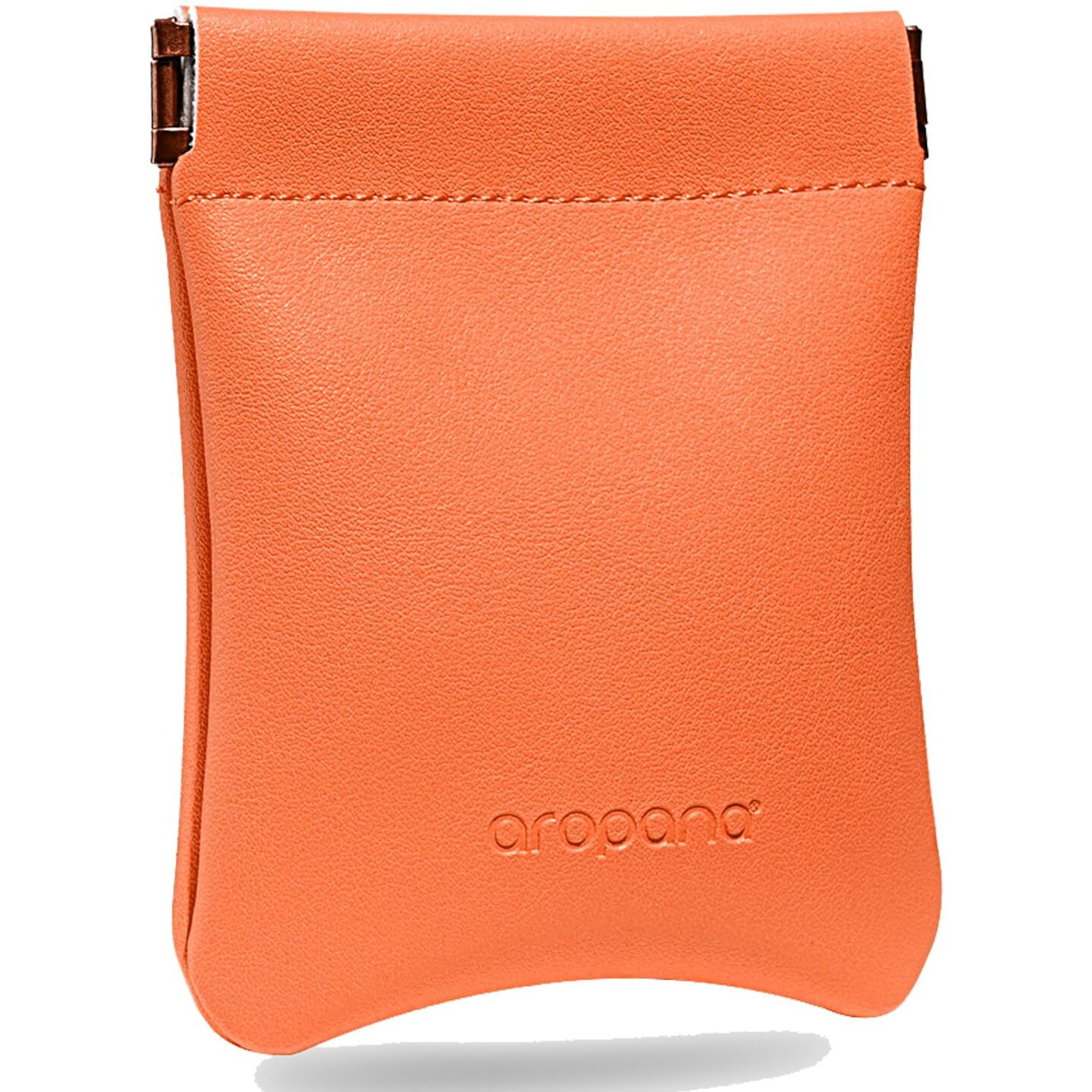 Aropana Self Closing Leather Pouch Portable Earphone AirPods Pouch Mini Storage Jewellery Bag Coin Card Holder for Men & Women (8.5CM  11CM) Mandarin Orange