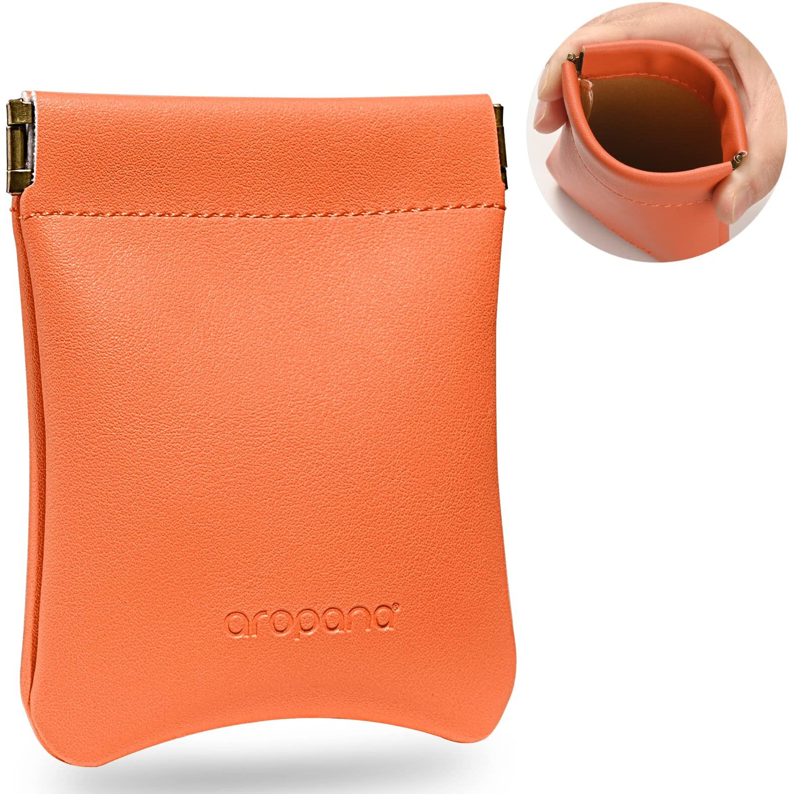 Aropana Self Closing Leather Pouch Portable Earphone AirPods Pouch Mini Storage Jewellery Bag Coin Card Holder for Men & Women (8.5CM  11CM) Mandarin Orange