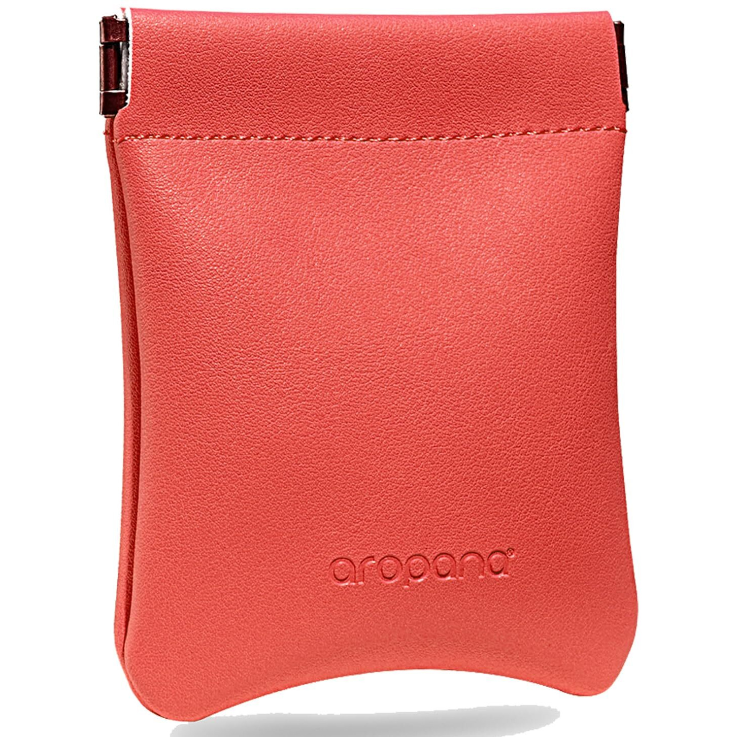 Aropana Self Closing Leather Pouch Portable Earphone AirPods Pouch Mini Storage Jewellery Bag Coin Card Holder for Men & Women (8.5CM  11CM) Classic Red