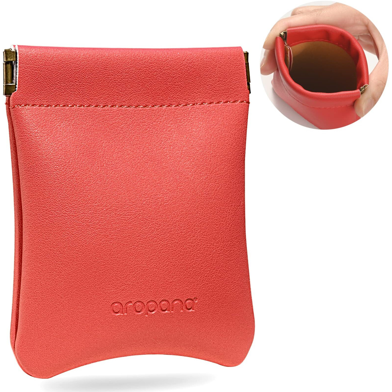 Aropana Self Closing Leather Pouch Portable Earphone AirPods Pouch Mini Storage Jewellery Bag Coin Card Holder for Men & Women (8.5CM  11CM) Classic Red