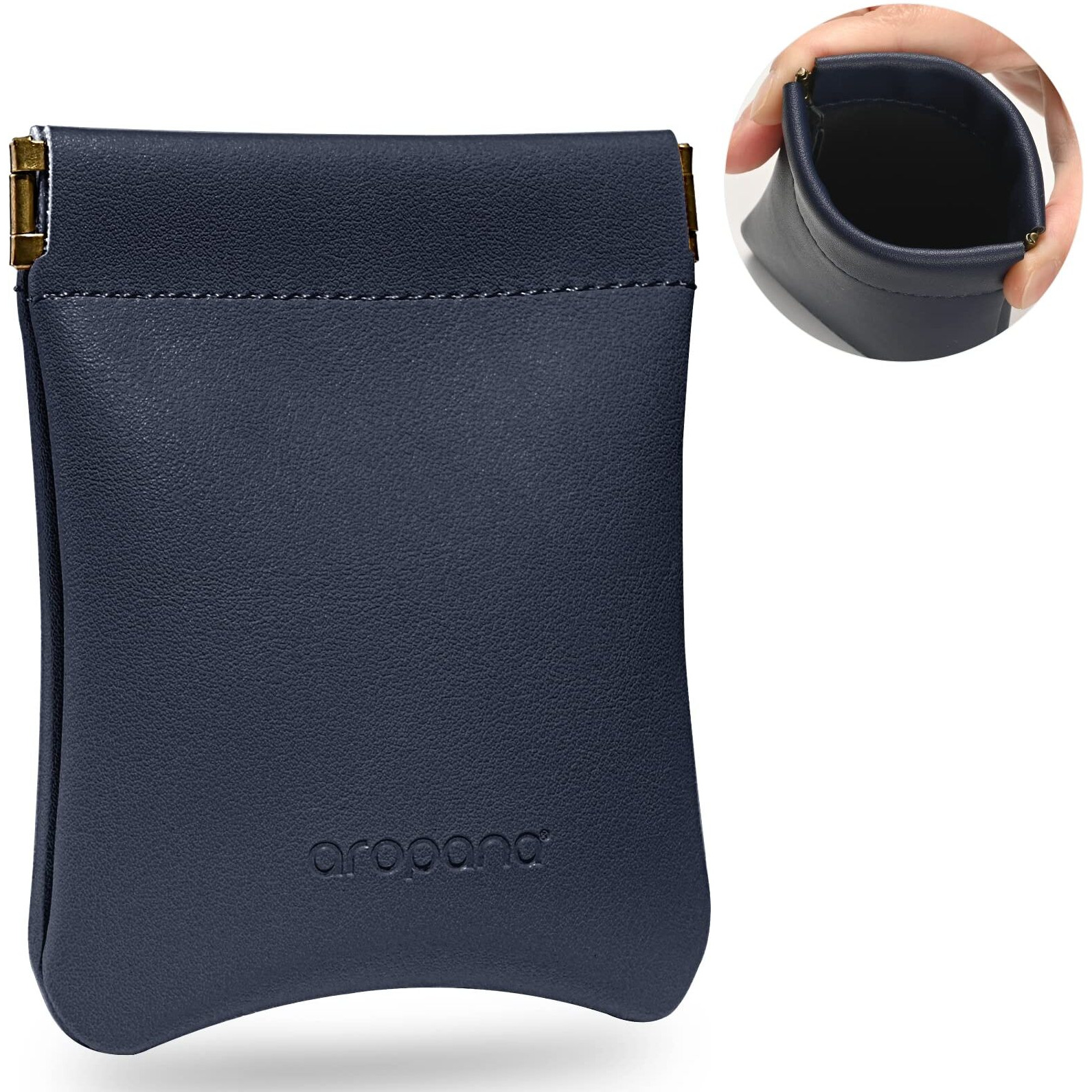 Aropana Self Closing Leather Travel Organiser Earphone AirPods Case Cosmetic Makeup Pouch Jewellery Bag Contact Lens Pouch Card Holder Mini Wallet for Men & Women (8.5CM  11CM) Navy Blue