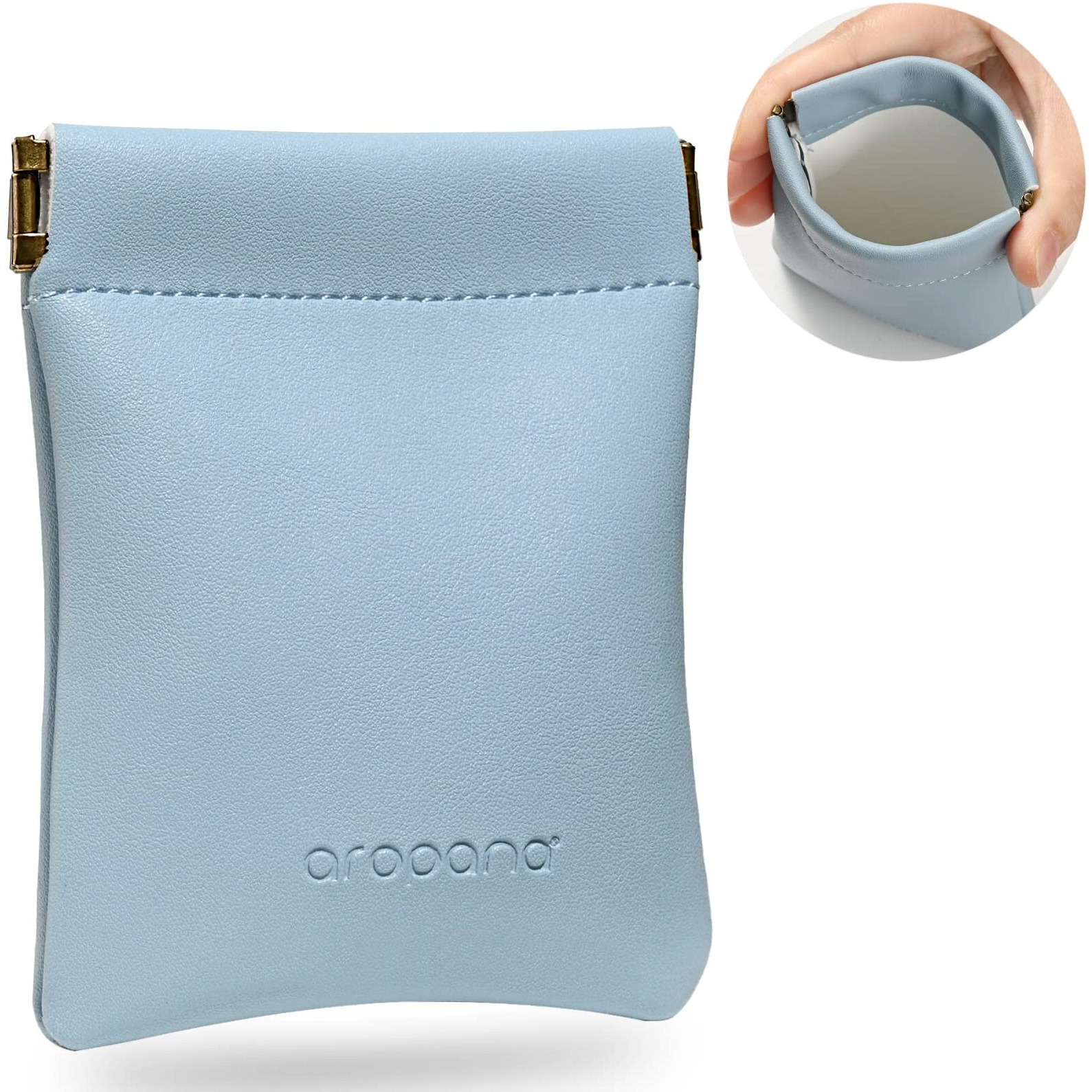 Aropana Self Closing Leather Travel Organiser Earphone AirPods Case Cosmetic Makeup Pouch Jewellery Bag Contact Lens Pouch Card Holder Mini Wallet for Men & Women (8.5CM  11CM) Light Blue