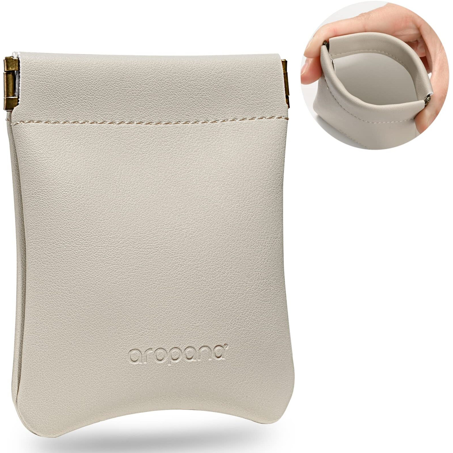 Aropana Self Closing Leather Travel Organiser Earphone AirPods Case Cosmetic Makeup Pouch Jewellery Bag Contact Lens Pouch Card Holder Mini Wallet for Men & Women (8.5CM  11CM) Beige Grey