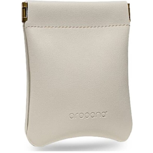 Aropana Self Closing Leather Travel Organiser Earphone AirPods Case Cosmetic Makeup Pouch Jewellery Bag Contact Lens Pouch Card Holder Mini Wallet for Men & Women (8.5CM  11CM) Beige Grey