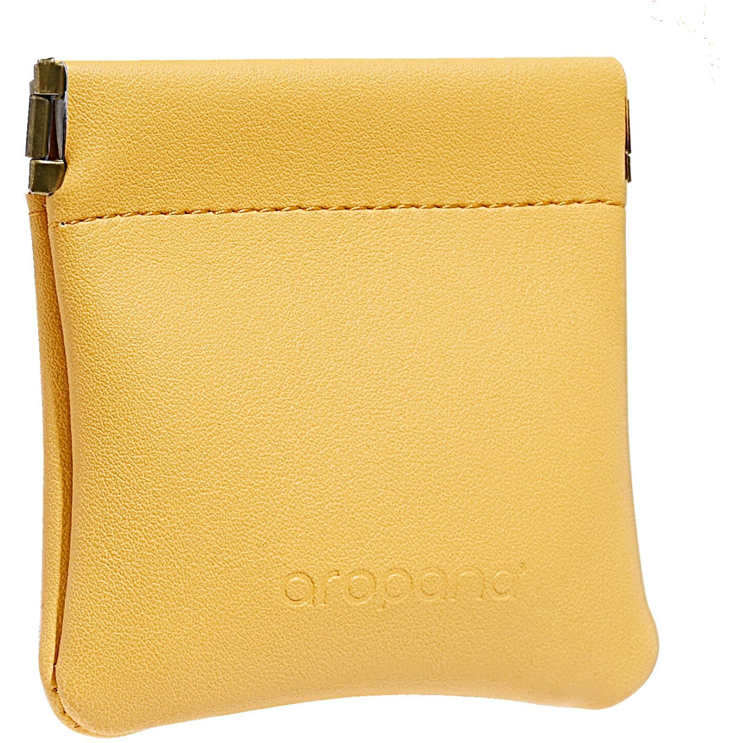 Aropana Self Closing Leather Squeeze Coin Purse Waterproof Portable Earphone AirPods Pouch Mini Storage Jewellery Bag Change Holder for Men & Women (8CM*7.5CM) Bright Yellow