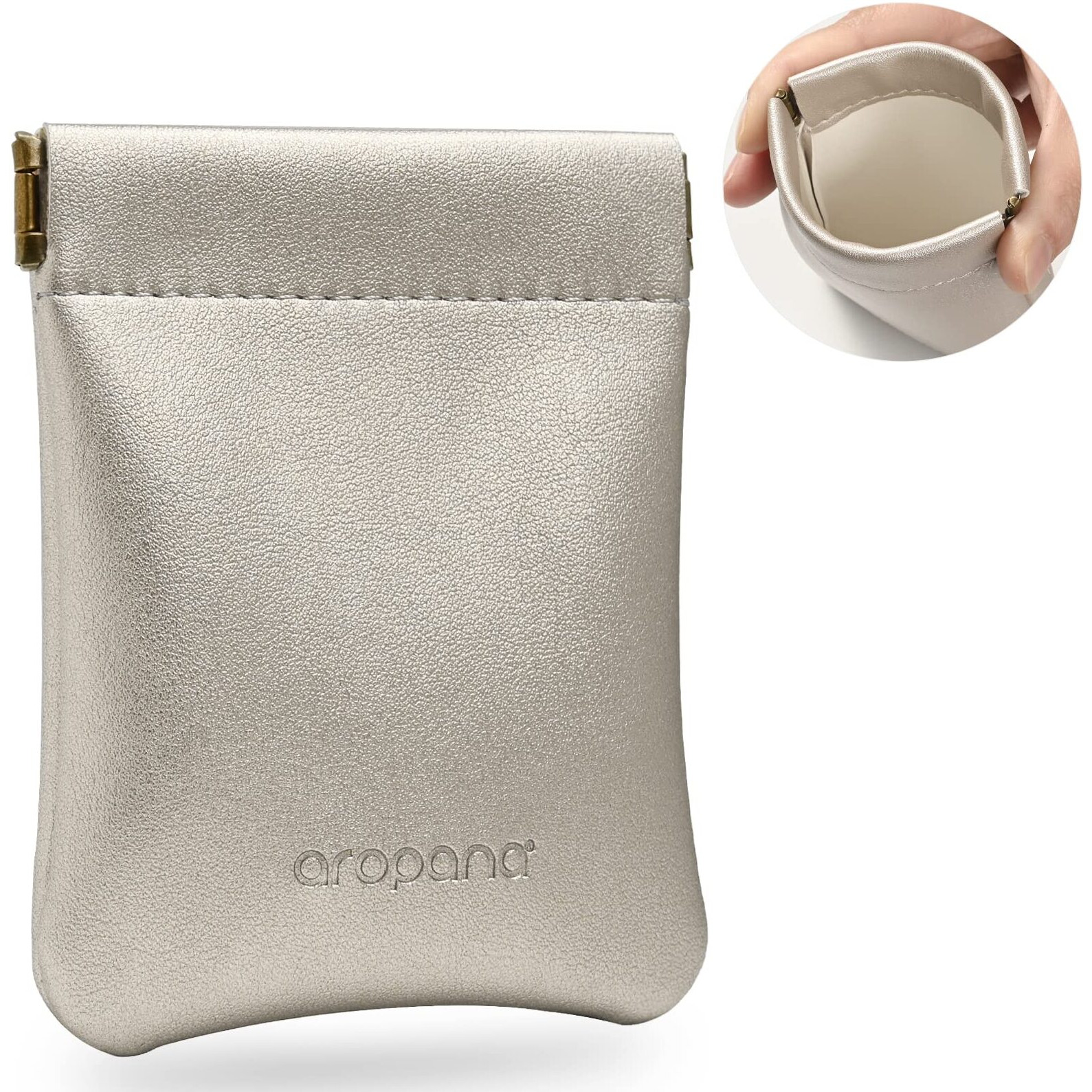 Aropana Self Closing Leather Pouch Portable Earphone AirPods Pouch Mini Storage Jewellery Bag Coin Card Holder for Men & Women (8.5CM  11CM) Glitter Beige