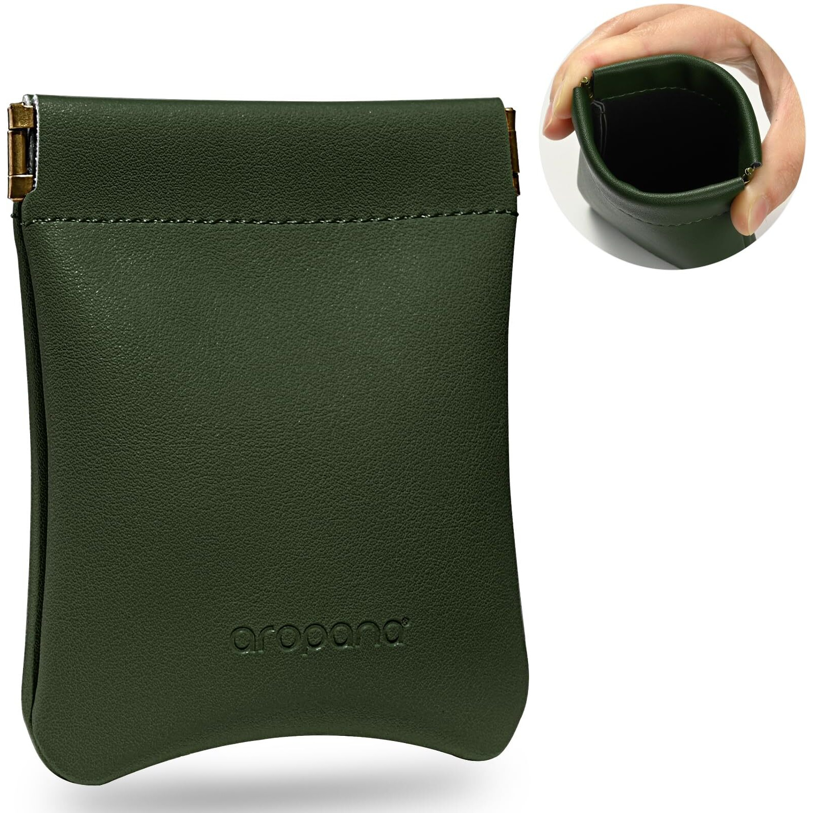 Aropana Self Closing Leather Pouch Portable Earphone AirPods Pouch Mini Storage Jewellery Bag Coin Card Holder for Men & Women (8.5CM  11CM) Deep Green
