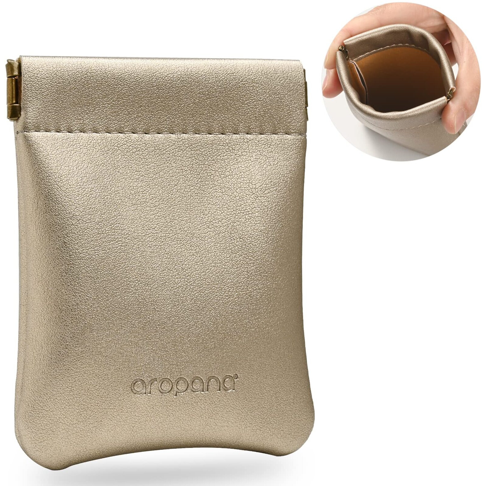 Aropana Self Closing Leather Travel Organiser Earphone AirPods Case Cosmetic Makeup Pouch Jewellery Bag Contact Lens Pouch Card Holder Mini Wallet for Men & Women (8.5CM  11CM) Glitter Bronze