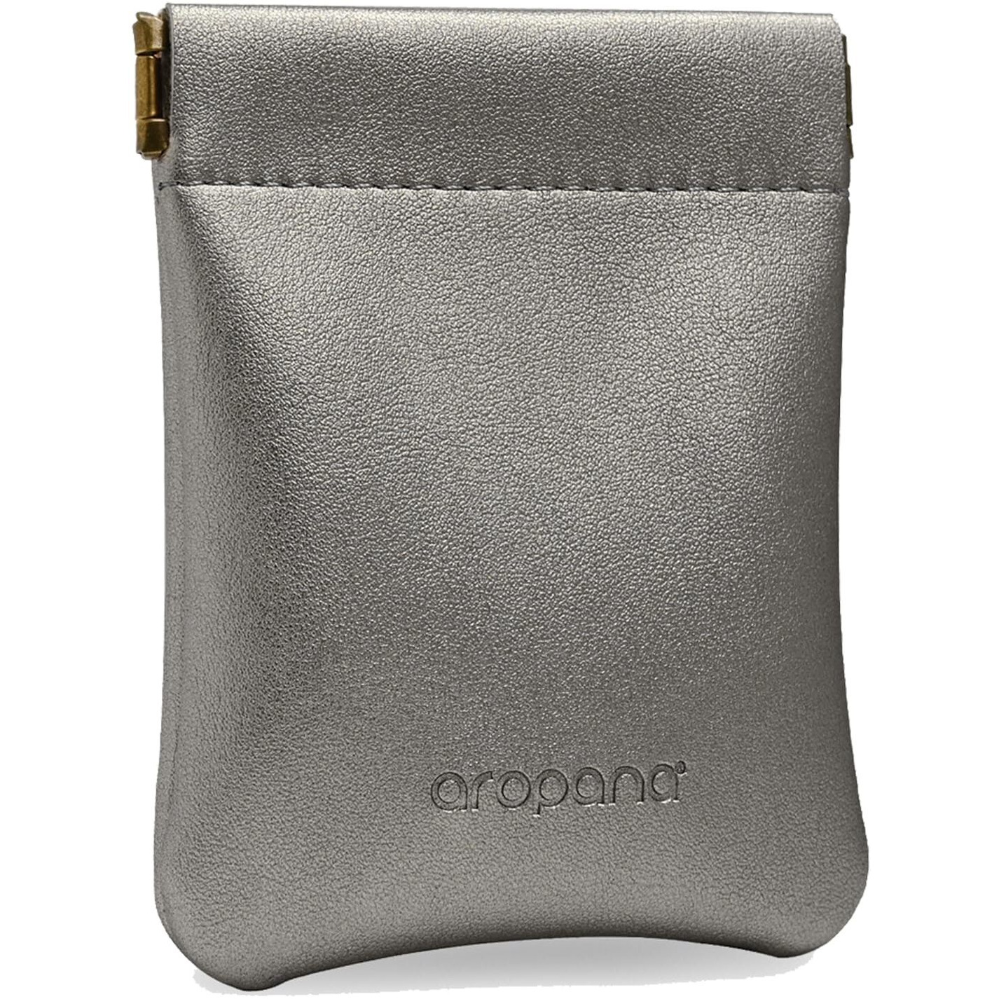 Aropana Self Closing Leather Travel Organiser Earphone AirPods Case Cosmetic Makeup Pouch Jewellery Bag Contact Lens Pouch Card Holder Mini Wallet for Men & Women (8.5CM  11CM) Glitter Grey