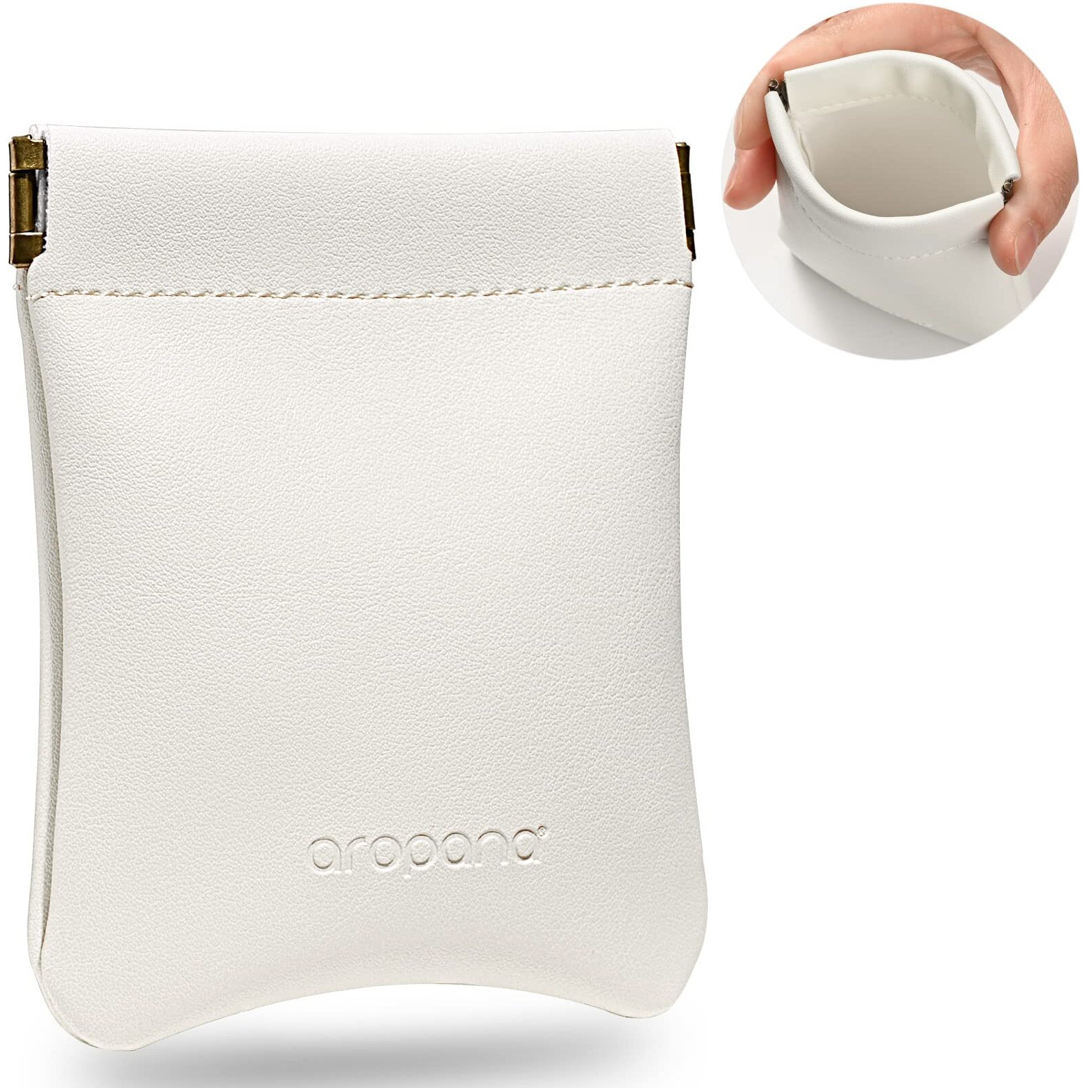 Aropana Self Closing Leather Travel Organiser Earphone AirPods Case Cosmetic Makeup Pouch Jewellery Bag Contact Lens Pouch Card Holder Mini Wallet for Girls & Women (8.5CM  11CM) Snow White