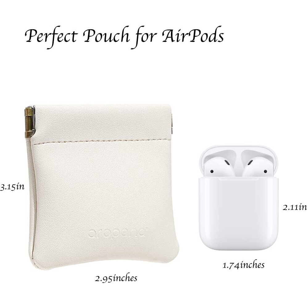 Aropana Self Closing Leather Squeeze Coin Purse Waterproof Portable Earphone AirPods Pouch Mini Storage Jewellery Bag Change Holder for Men & Women (8CM*7.5CM) Snow White