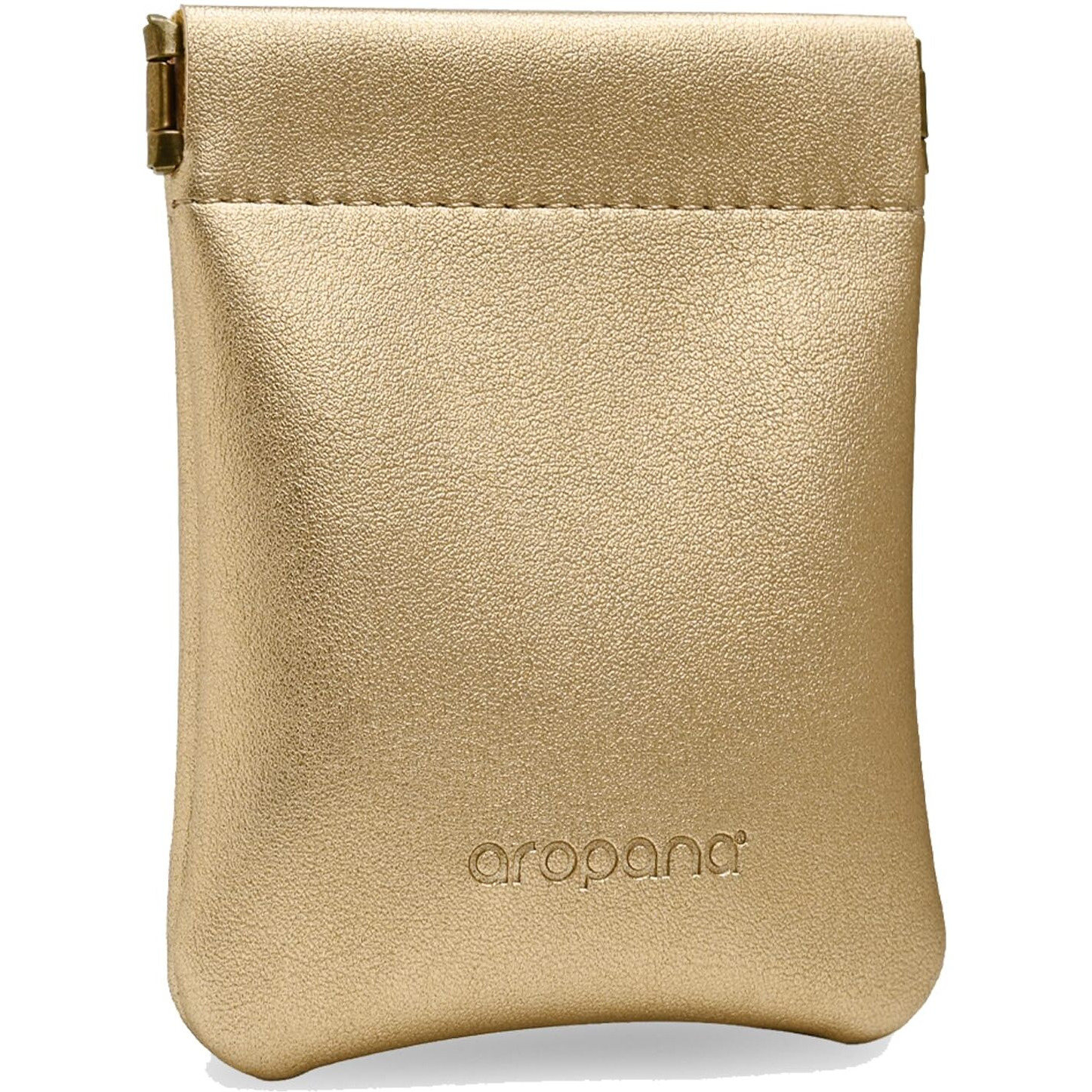 Aropana Self Closing Leather Travel Organiser Earphone AirPods Case Cosmetic Makeup Pouch Jewellery Bag Contact Lens Pouch Card Holder Mini Wallet for Girls & Women (8.5CM  11CM) Glitter Gold