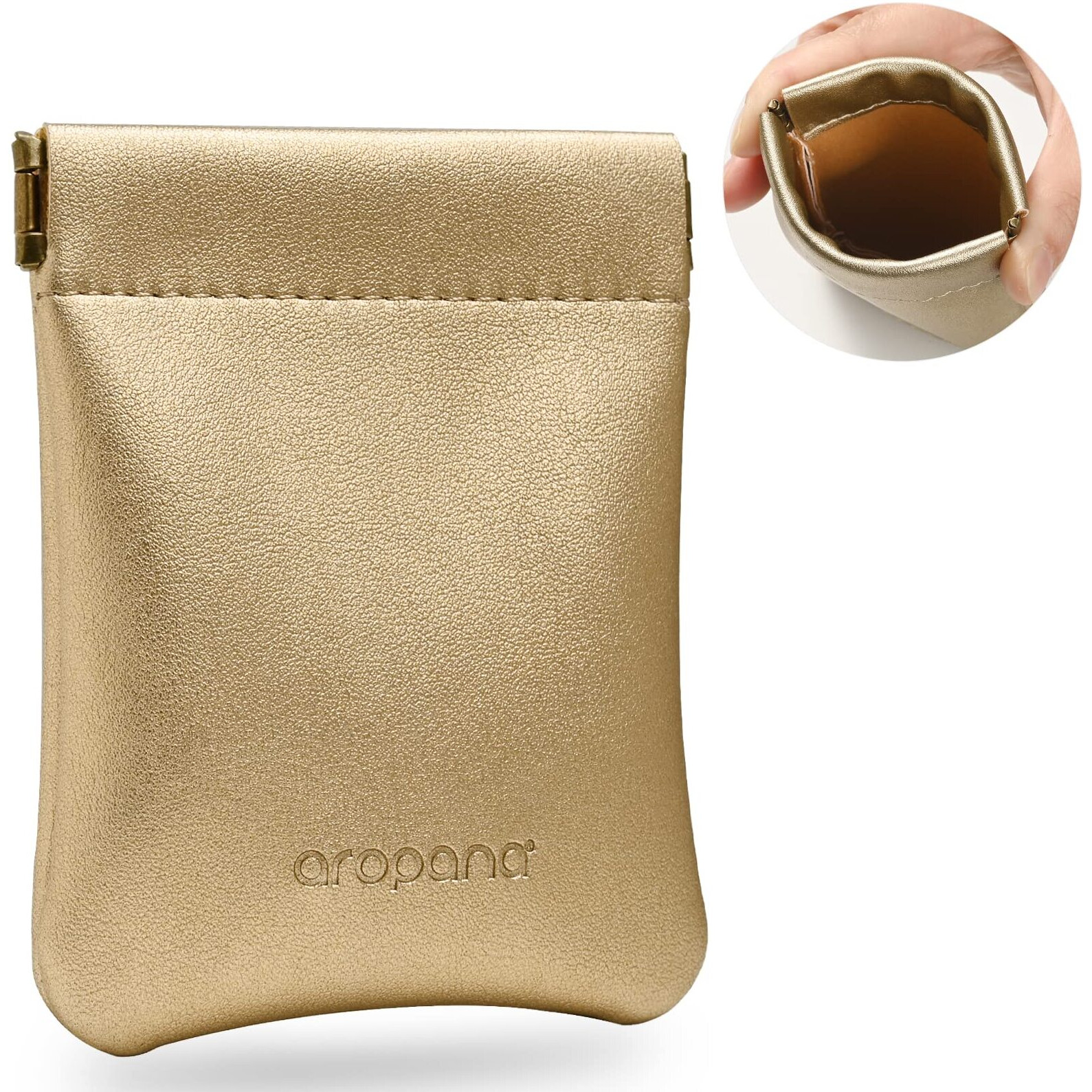 Aropana Self Closing Leather Travel Organiser Earphone AirPods Case Cosmetic Makeup Pouch Jewellery Bag Contact Lens Pouch Card Holder Mini Wallet for Girls & Women (8.5CM  11CM) Glitter Gold
