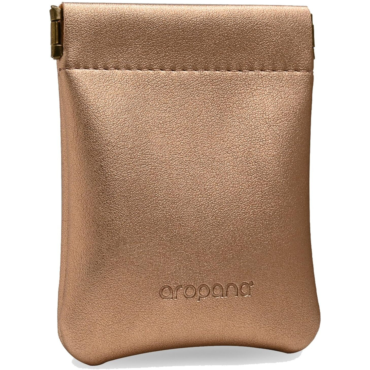 Aropana Self Closing Leather Travel Organiser Earphone AirPods Case Cosmetic Makeup Pouch Jewellery Bag Contact Lens Pouch Card Holder Mini Wallet for Men & Women (8.5CM  11CM) Glitter Copper