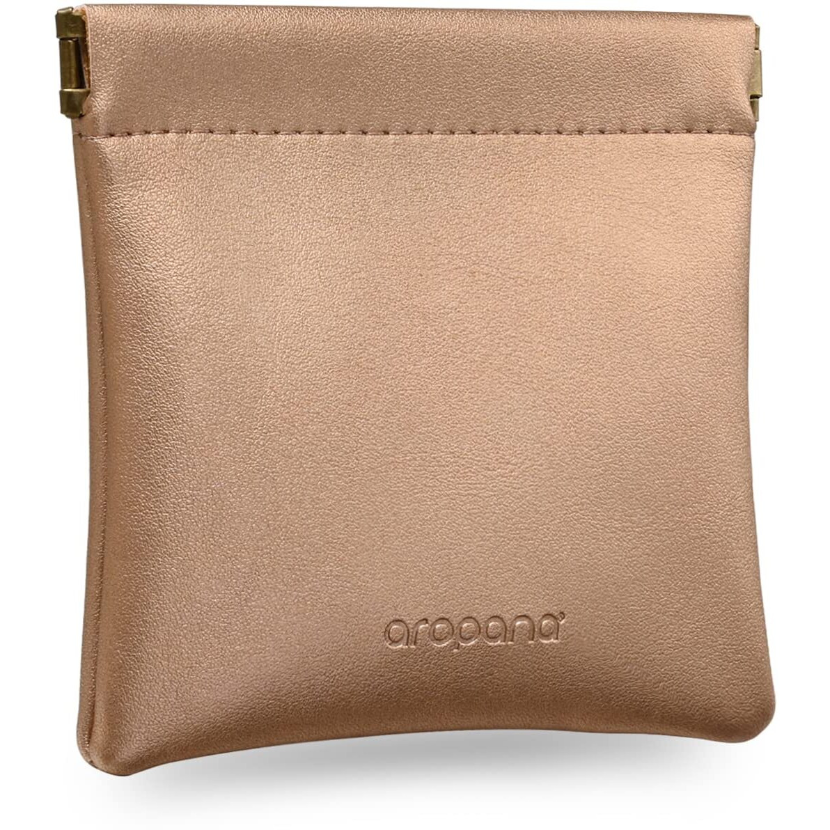 Aropana Self Closing Leather Purse Portable Earphone AirPods Pouch Mini Storage Jewellery Bag Coin Card Holder for Men & Women (11.5CM  11CM) Glitter Copper