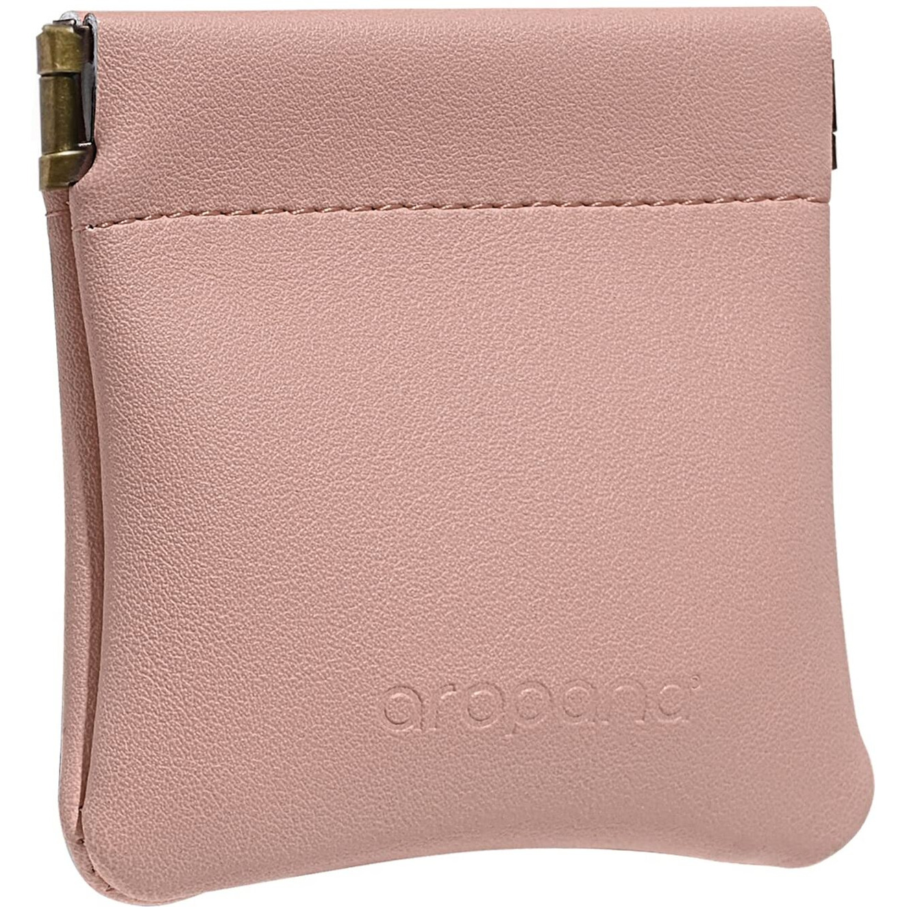 Aropana Self Closing Leather Squeeze Coin Purse Waterproof Portable Earphone AirPods Pouch Mini Storage Jewellery Bag Change Holder for Men & Women (8CM*7.5CM) Light Pink