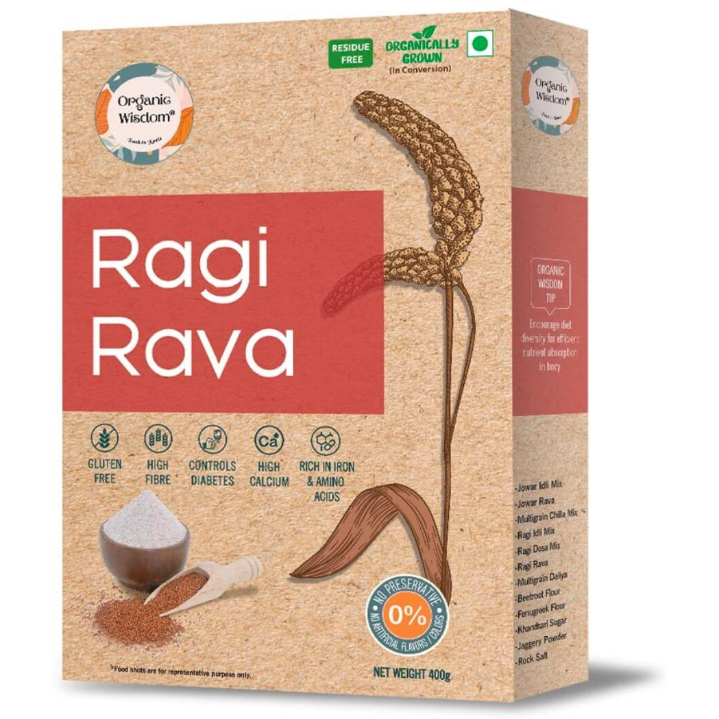 Organic Wisdom - Back to Roots Millet Rava | Stone grounded | Rich in Calcium, Protein & Fiber (Ragi Rava)