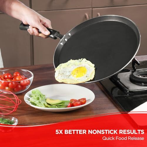 Vinod Zest Aluminium Non Stick Dosa Omni Tawa - 30cm | 3mm Extra Thick | 3 Layer Ceramic Coat | Bakelite Handle | Toxin Free | Gas Base - 1 Year Warranty