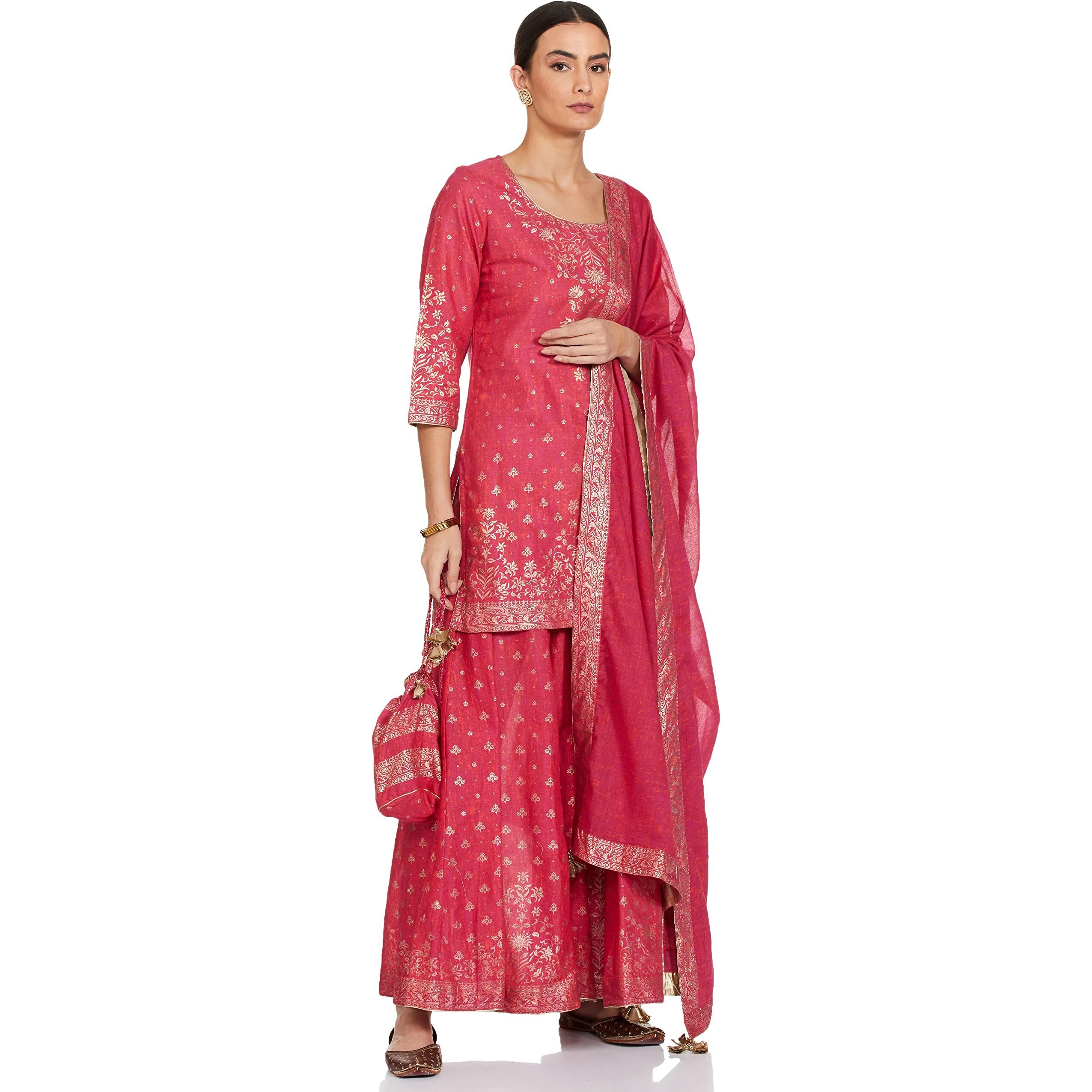 BIBA WOMEN PRINTED STRAIGHT SALWAR KURTA DUPATTA(SKDSUMMER G7827_FUCHSIA_38)
