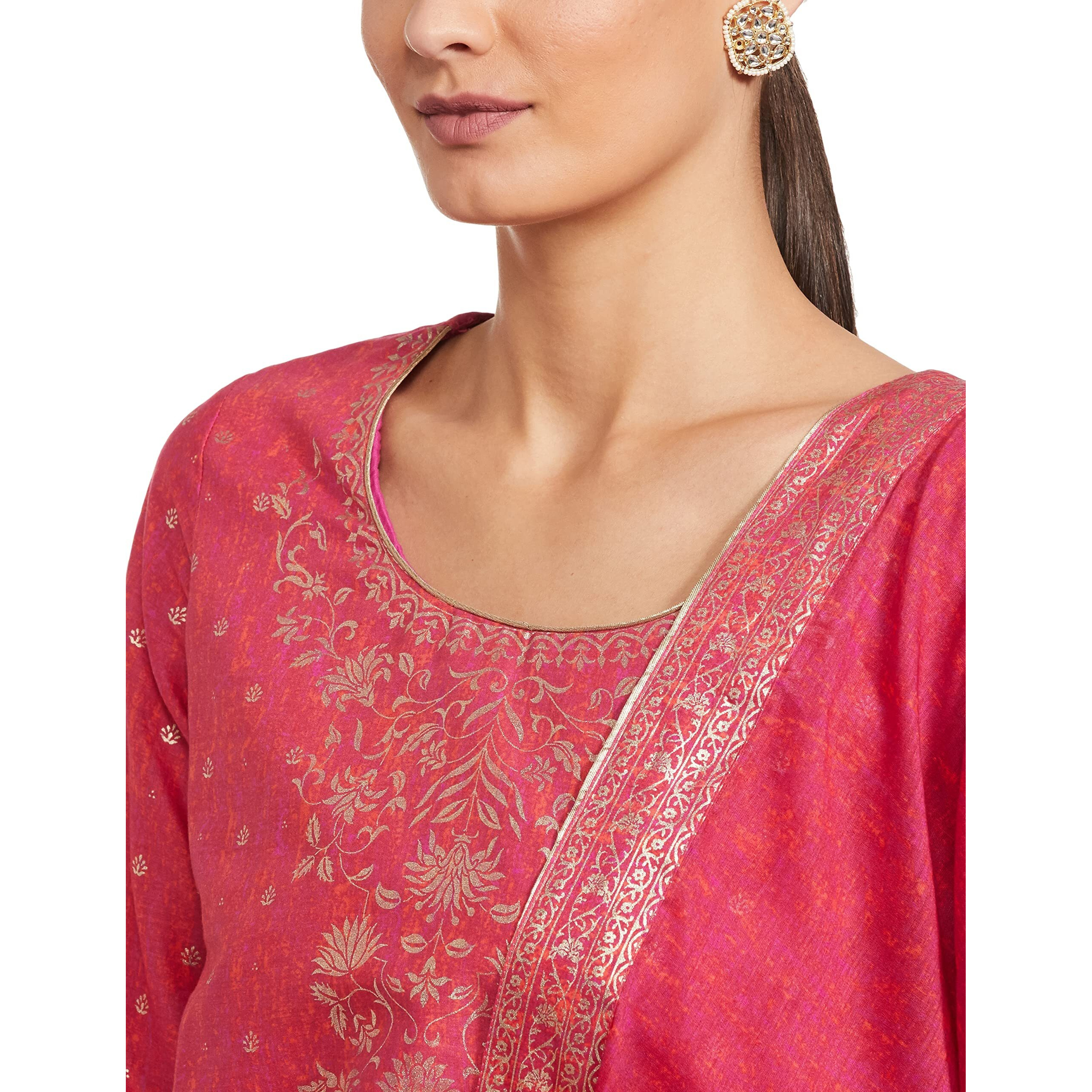 BIBA WOMEN PRINTED STRAIGHT SALWAR KURTA DUPATTA(SKDSUMMER G7827_FUCHSIA_38)