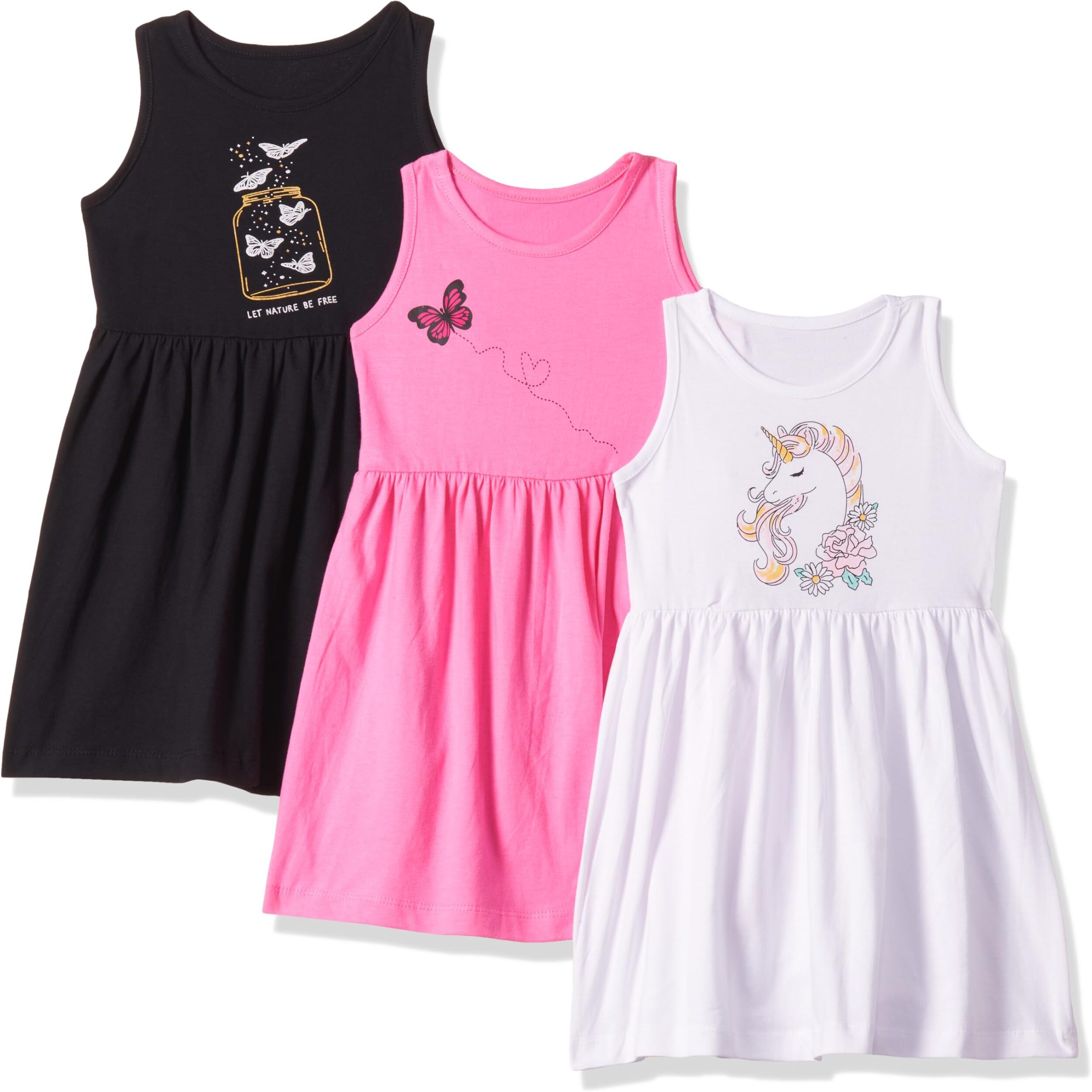 T2F Girl's Cotton A-Line Knee-Length Casual Dress (GLS-DRZ-04_Blk+White+Pink_2-3 Years)