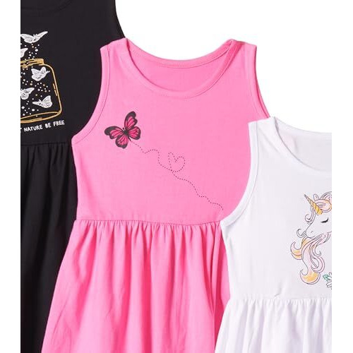 T2F Girl's Cotton A-Line Knee-Length Casual Dress (GLS-DRZ-04_Blk+White+Pink_2-3 Years)