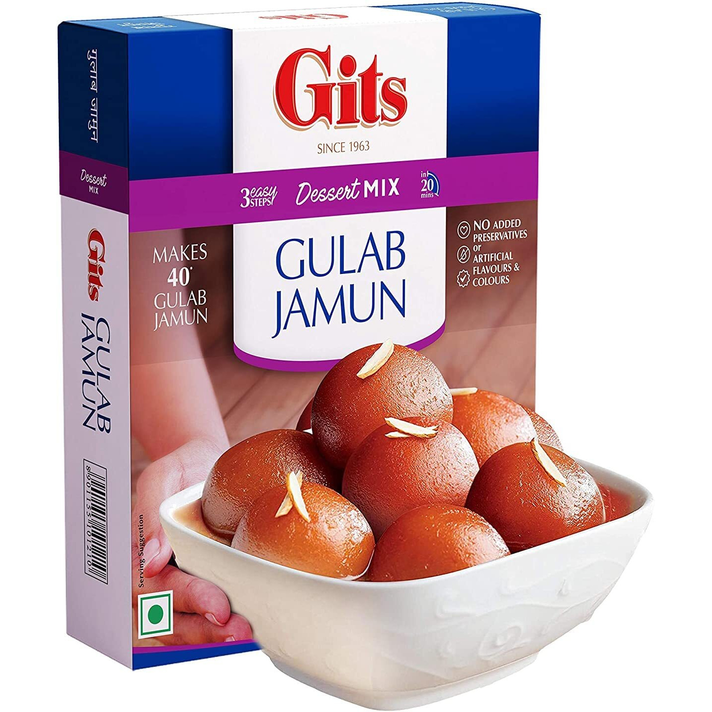 Gits Instant Gulab Jamun Dessert Mix, Makes 40 per Pack, Pure Veg, Delicious Indian Dessert and Mithai, 400g (Pack of 2, 200g Each), White