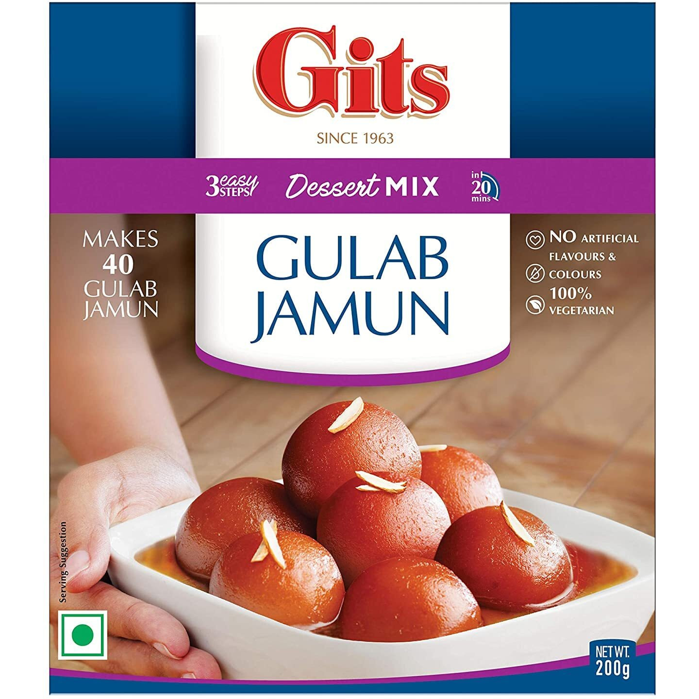 Gits Instant Gulab Jamun Dessert Mix, Makes 40 per Pack, Pure Veg, Delicious Indian Dessert and Mithai, 400g (Pack of 2, 200g Each), White