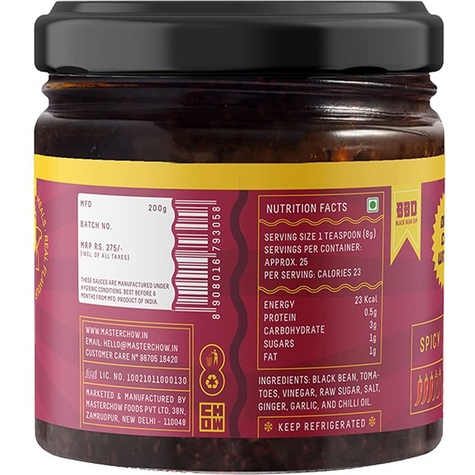 MasterChow Black Bean Dip | Dipping Sauce | Fermented Black Bean Sauce | Ready-to-Eat | Serves 4-5 (200gm)