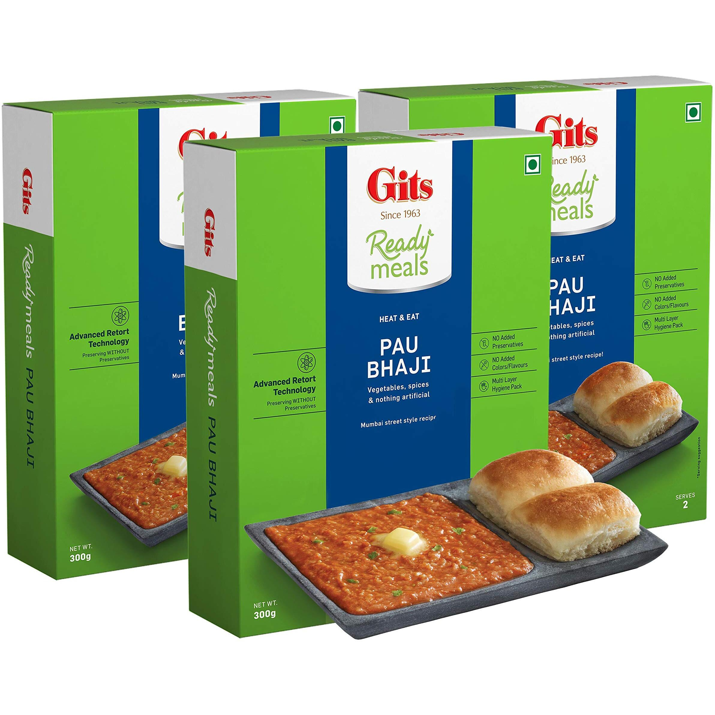 Gits Ready to Eat Pav Bhaji, Pure Veg, Heat and Eat, Microwaveable, 900g (Pack of 3, 300gm Each)