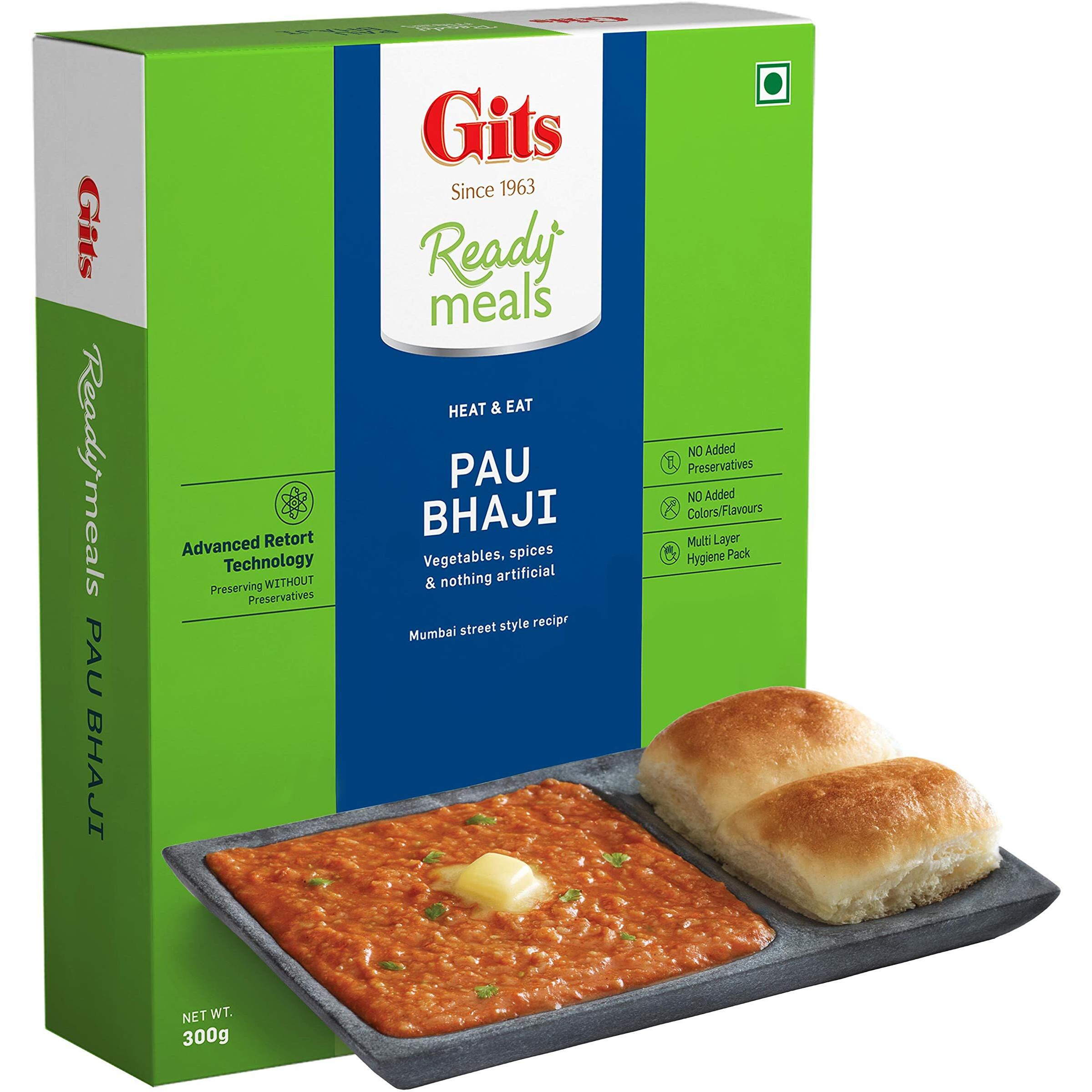 Gits Ready to Eat Pav Bhaji, Pure Veg, Heat and Eat, Microwaveable, 900g (Pack of 3, 300gm Each)