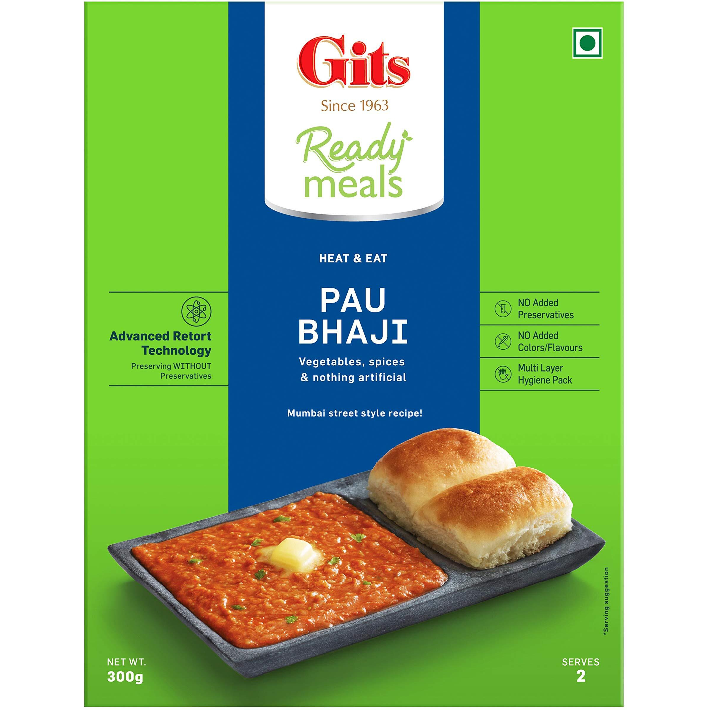 Gits Ready to Eat Pav Bhaji, Pure Veg, Heat and Eat, Microwaveable, 900g (Pack of 3, 300gm Each)