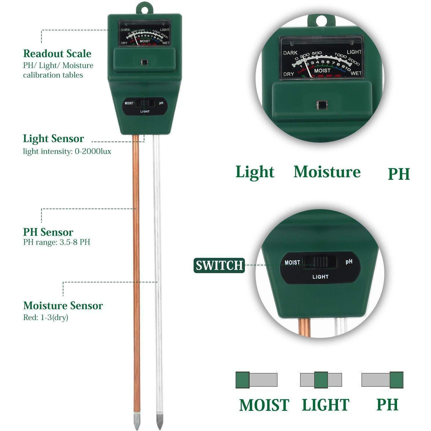 Naitik Creation 3-in-1 Soil Ph Meter Soil Tester for Moisture, Light, pH, Soil Ph Test Kit, Great for Garden, Lawn, Farm, Indoor & Outdoor Use (No Battery Required)