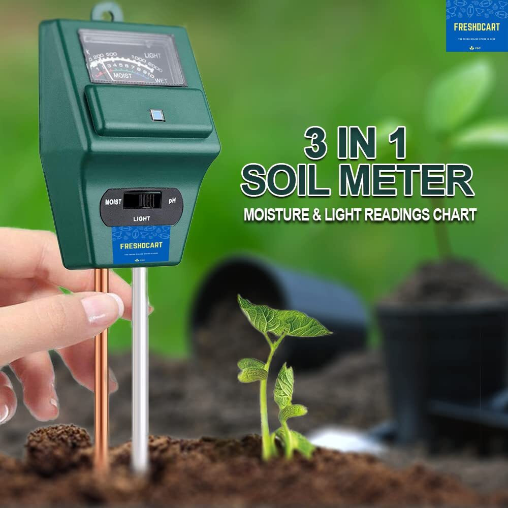 FreshDcart Solar pH Meter for Soil Testing - New 3 in 1 Soil Moisture Sensor, Soil pH Meter for Agriculture & Solar Light Meter, Moisture Meter for Plants, Acidity Tester