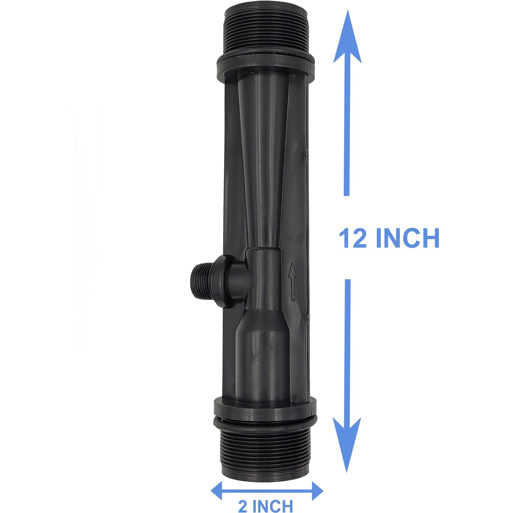 APPSTER 12" Venturi Set Farming Water Tube Fertilizer Injectors Device, 2 Inch (63 Mm) | (Length  12" Inch, Threaded) For Agriculture Irrigation System, Chemical Injection, Black