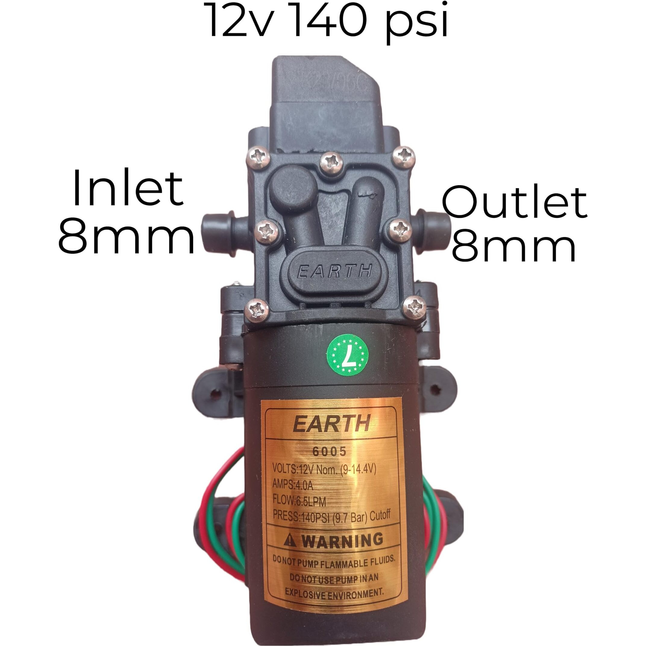 Earth Dc Water Pump High Pressure 12V Dc Water Pump Battery Sprayer Motor Single High Performance 12V Dc 140 Psi Used In Farm Agriculture Mist Spray, Car Bike Wash, Sanitizing, Ac Cleaning,