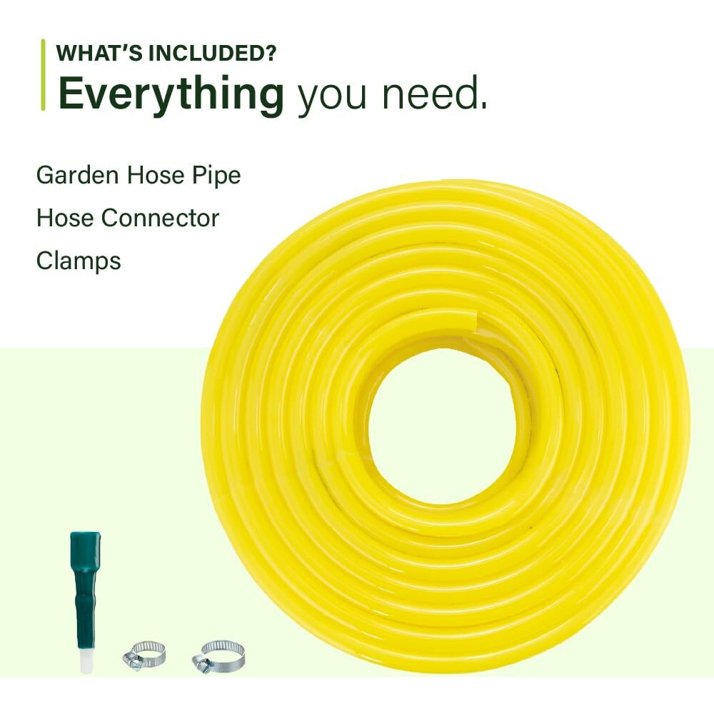 Garbnoire 25 Meter 0.5 Inch PVC Yellow Water Pipe| Lightweight, Durable & Flexible| Hose with Accessories Connector & Clamps| Watering Garden, Cleaning, Outdoor-Indoor Use (25 Meter (82 Feet))