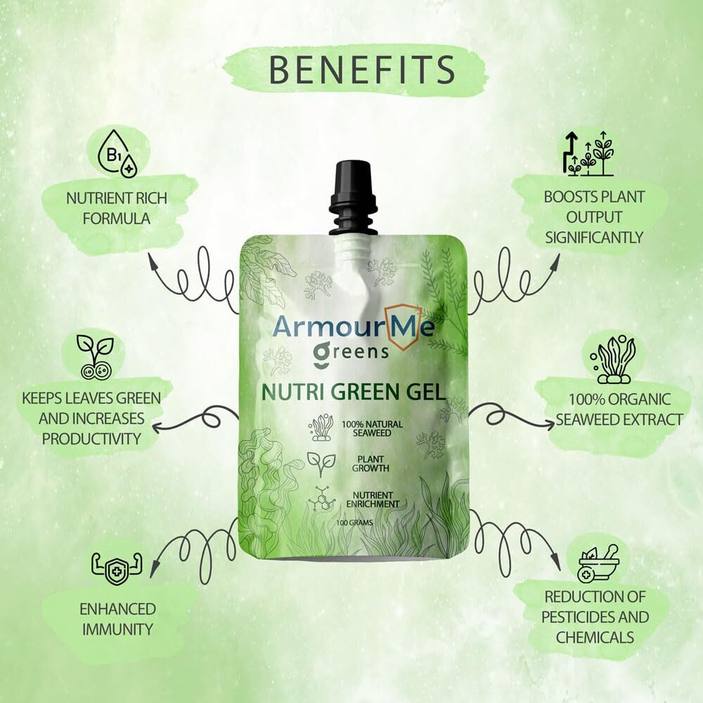 ArmourMe Greens Nurti Green Gel - Organic Seaweed Extract Plant Growth Promoter for Vibrant Gardens | All Purpose Fertilizer for indoor Plants, Flowers, Vegetables, Succulents, Bamboo