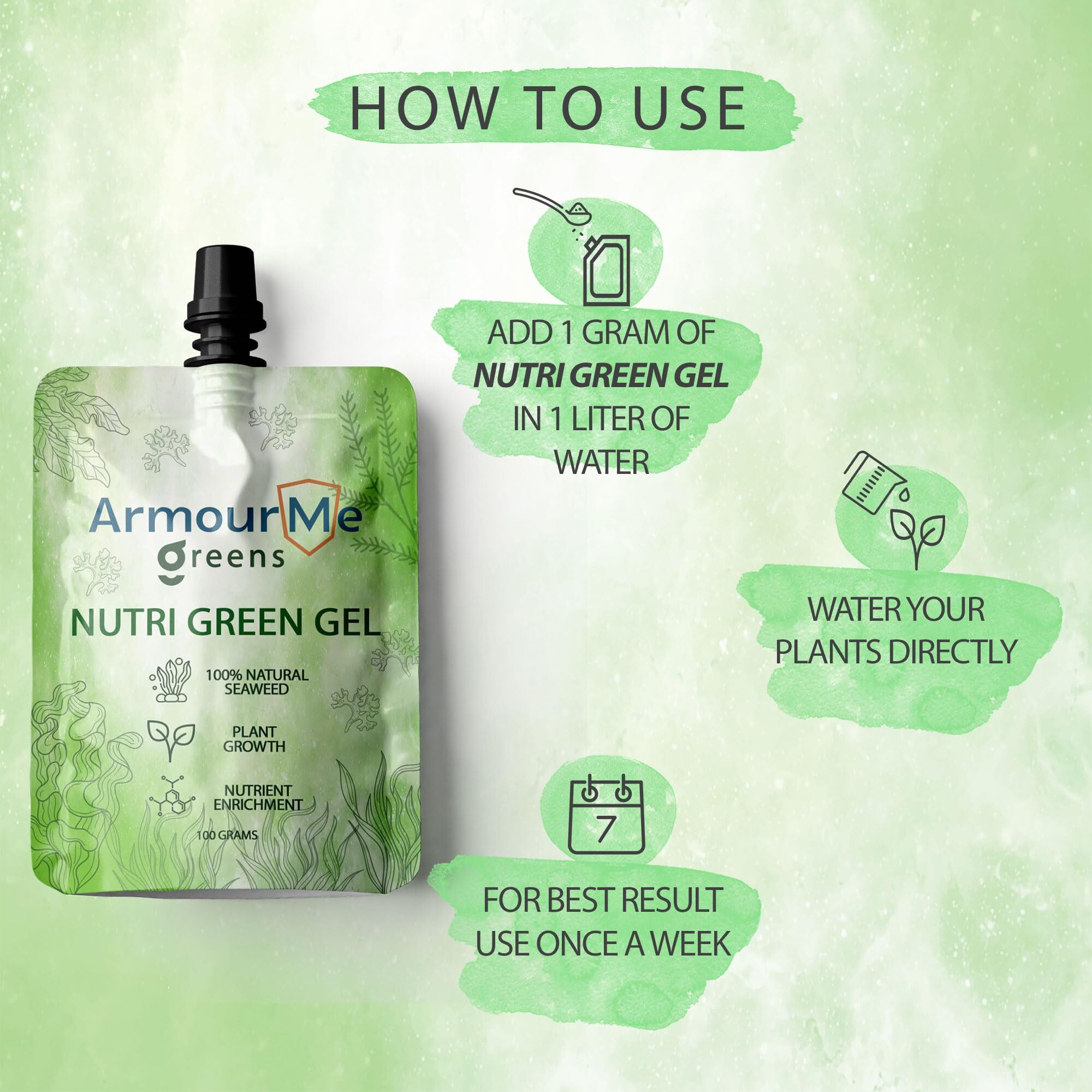 ArmourMe Greens Nurti Green Gel - Organic Seaweed Extract Plant Growth Promoter for Vibrant Gardens | All Purpose Fertilizer for indoor Plants, Flowers, Vegetables, Succulents, Bamboo