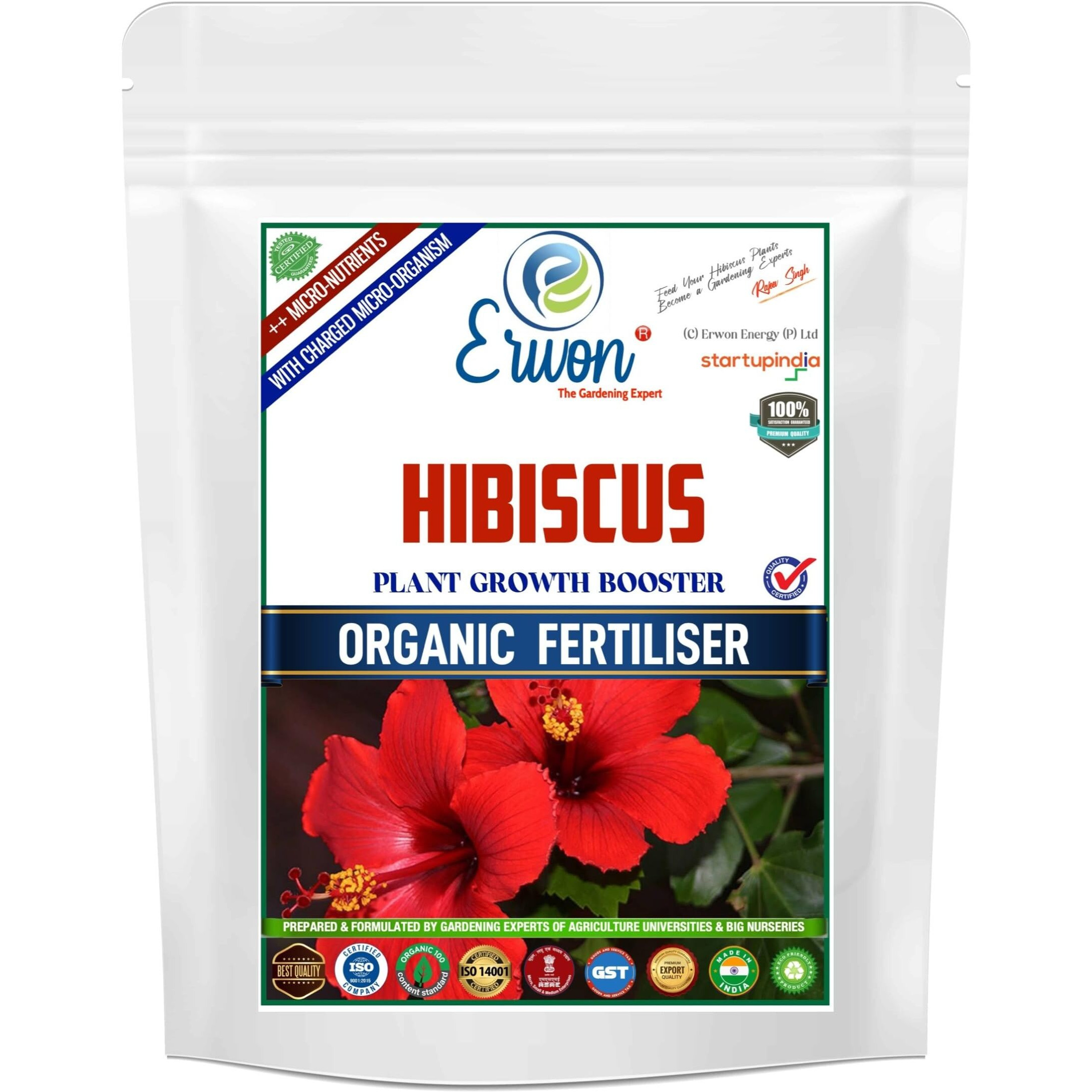 Erwon Hibiscus Plant Growth Booster, Premium Essential Powerful Organic Fertilizer For Overall Growth Of Hibiscus Plants, With Charged Micro-Organism And ++ Micronutrients. (900 Gm), Powder