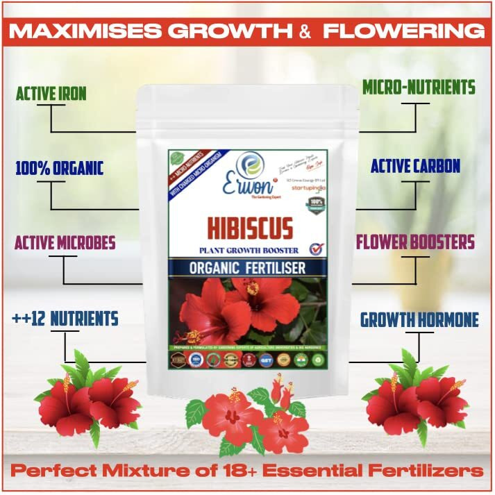 Erwon Hibiscus Plant Growth Booster, Premium Essential Powerful Organic Fertilizer For Overall Growth Of Hibiscus Plants, With Charged Micro-Organism And ++ Micronutrients. (900 Gm), Powder