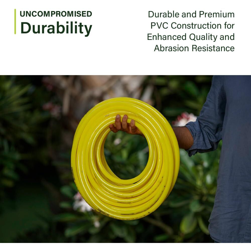 Garbnoire 15 Meter 0.5 Inch PVC Yellow Water Pipe| Lightweight, Durable & Flexible| Hose with Accessories Connector & Clamps| Watering Garden, Cleaning, Outdoor-Indoor Use (15 Meter (49.21 Feet))
