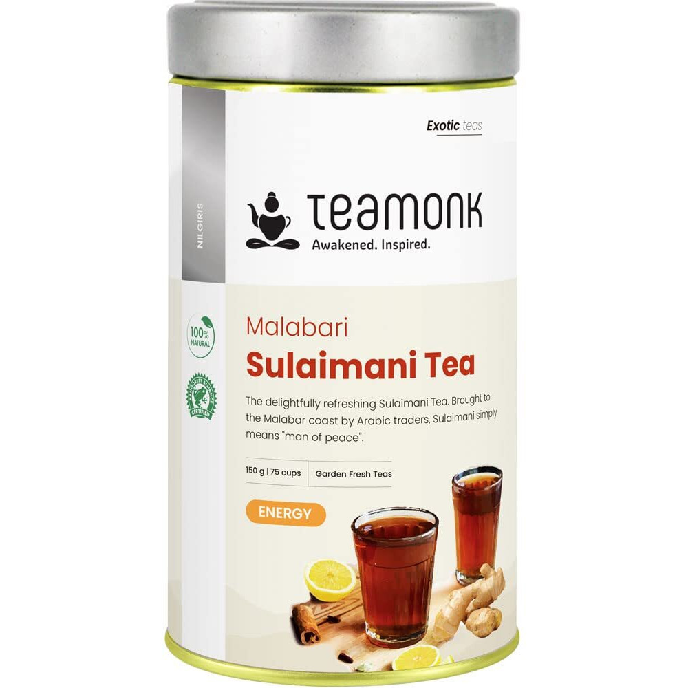Teamonk Malabari Sulaimani Black Tea Leaves 150g (Makes 75 Cup) | Naturally Sweet with Pure Stevia Leaves, Cinnamon, Cardamom, Ginger & Lemon