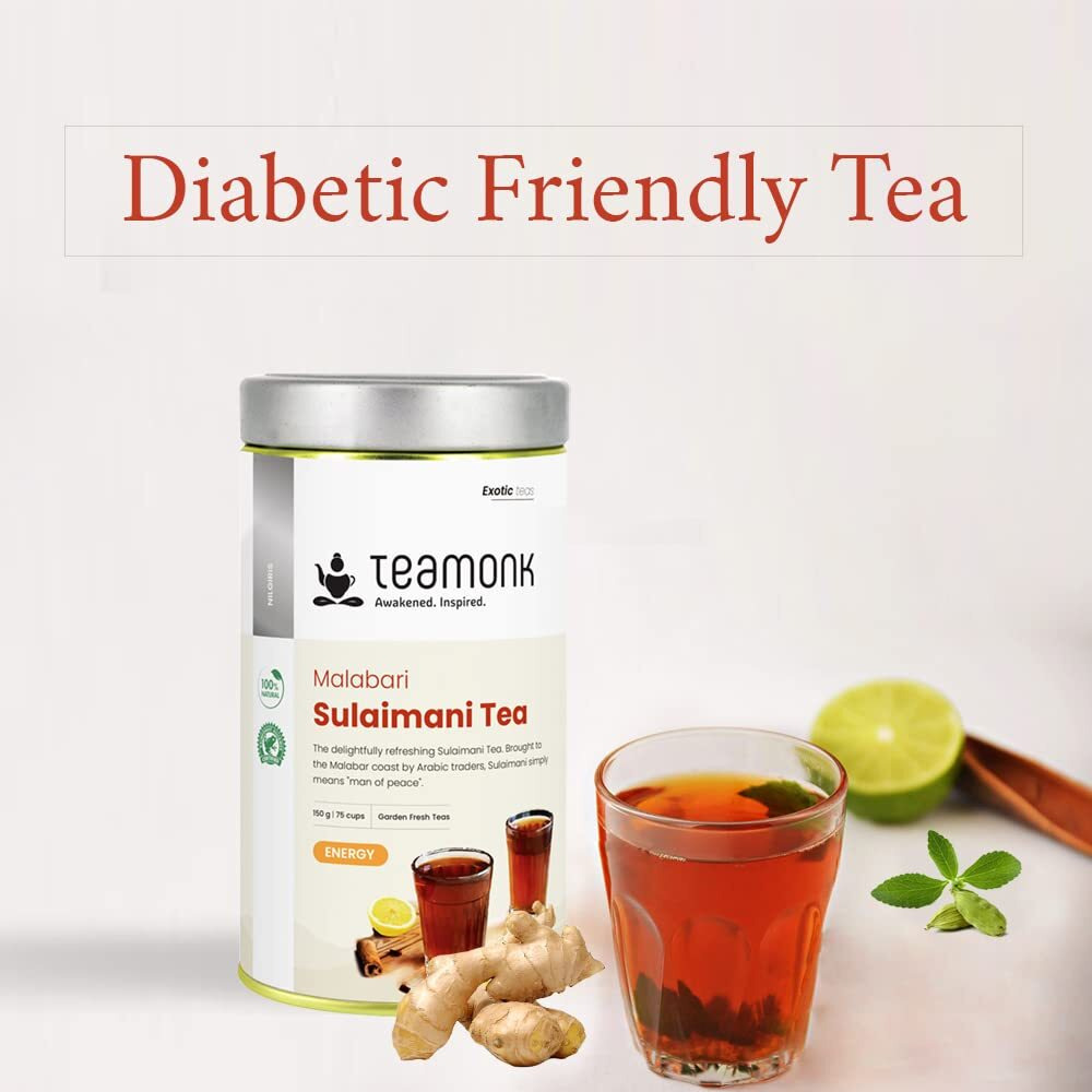 Teamonk Malabari Sulaimani Black Tea Leaves 150g (Makes 75 Cup) | Naturally Sweet with Pure Stevia Leaves, Cinnamon, Cardamom, Ginger & Lemon