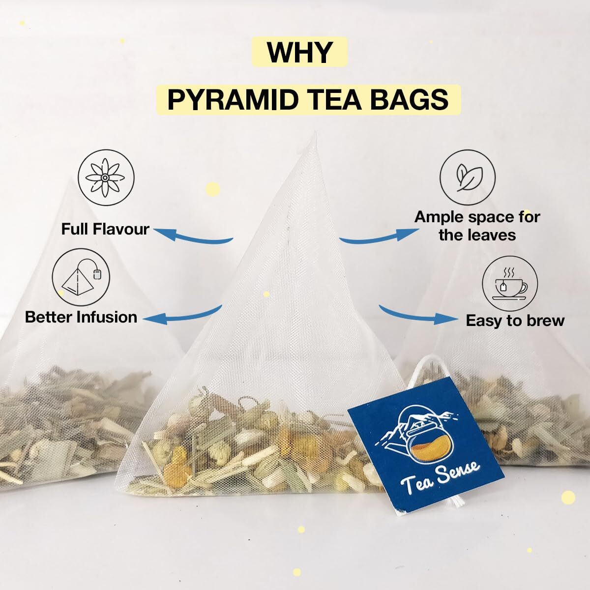 TEA SENSE Turmeric Chamomile Tea | 15 Pc Pyramid Bags | Healthy Blend with Ashwagandha | Caffeine Free