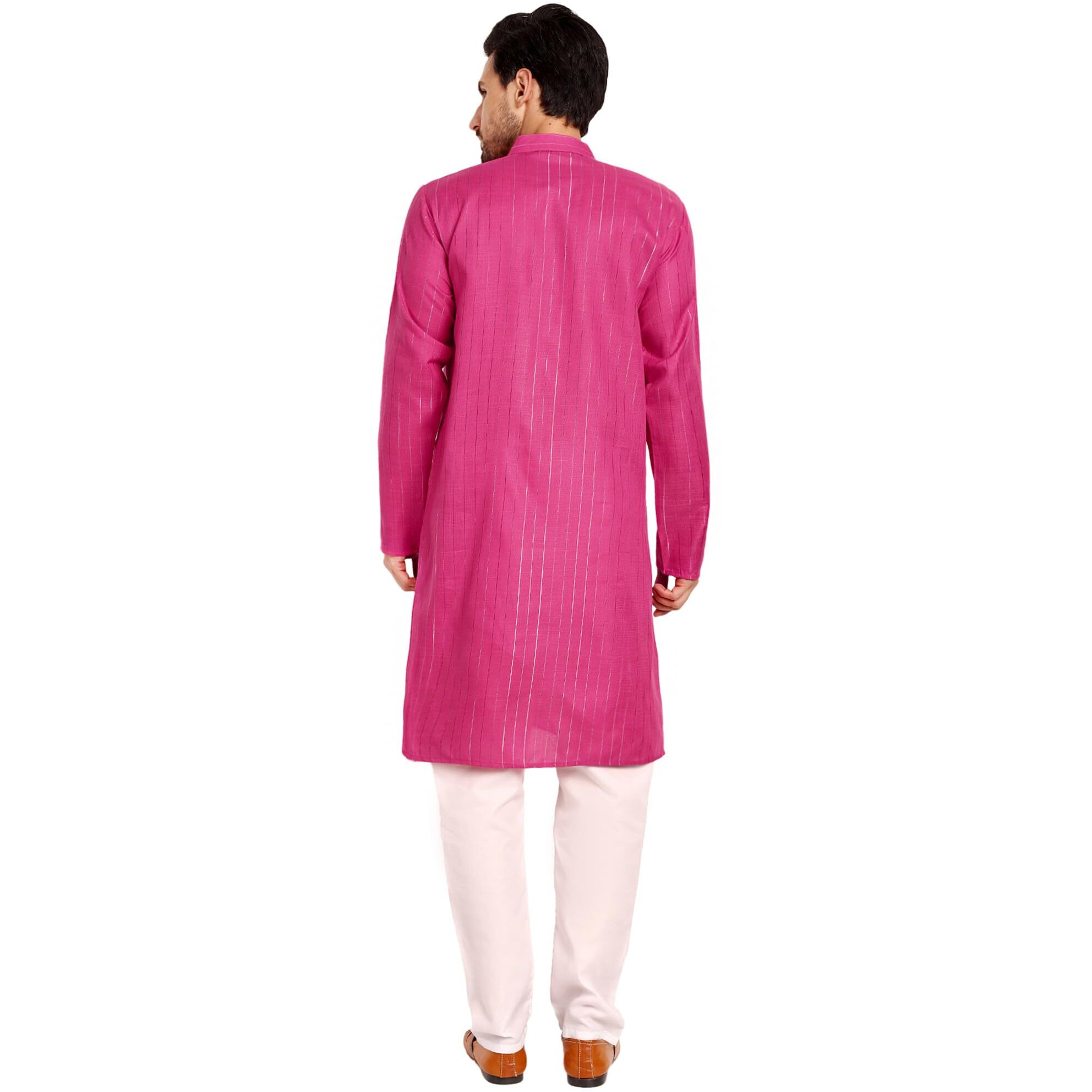 SKAVIJ Mens Casual Regular Cotton Kurta Pajama Set Indian Traditional Ethnic Wear (KP121_Pink_S)